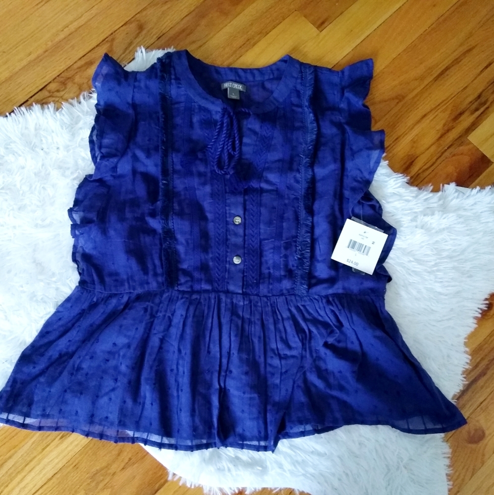 NWT Blue Falls Creek Ruffle Blouse Size L